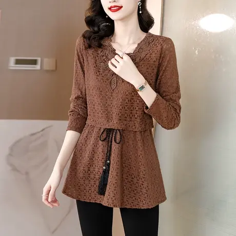 中长款磨毛蕾丝打底衫女2023秋冬新款加绒加厚修身遮肚百搭女上衣图片