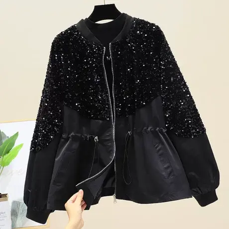 欧洲站抽绳百搭外套女炸街港风2023春秋款亮片小个子小香风衣潮图片