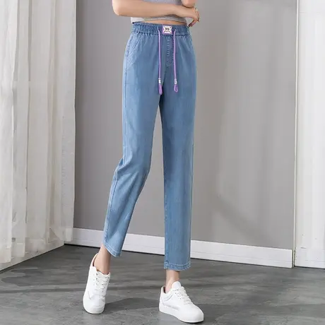 天丝牛仔裤女夏薄款2023新款小个子九分裤冰丝裤子夏季萝卜哈伦裤商品大图