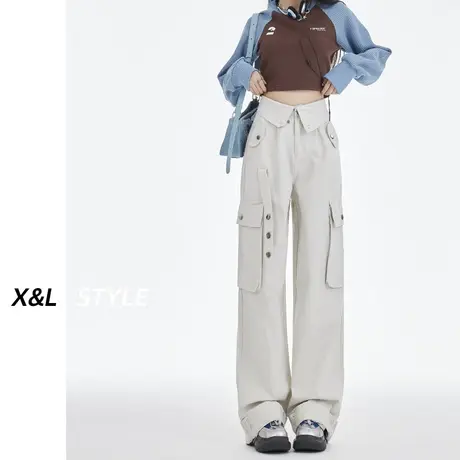 阔腿工装牛仔裤女秋显瘦百搭2023年新款秋高腰宽松设计感休闲裤子商品大图