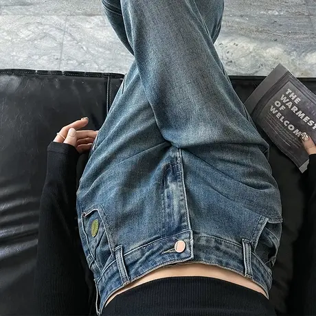 窄版阔腿牛仔裤女高腰春秋季2023新款直筒裤小个子显瘦垂感拖地裤商品大图