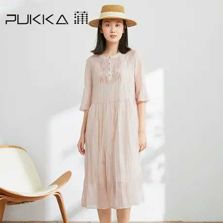 Pukka蒲牌复古绣花连衣裙女2022年夏季新款宽松休闲裙子商场同款图片