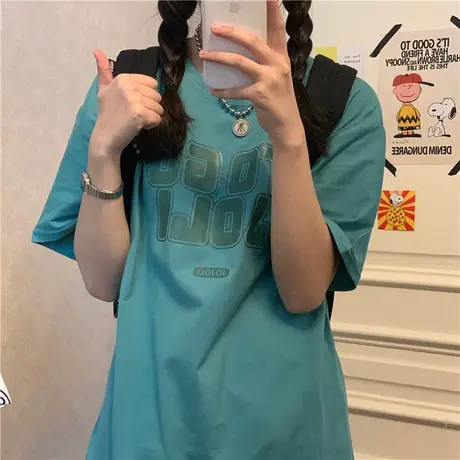 ins超火古着感少女短袖夏上衣t恤原宿风宽松韩版半袖上衣炸街体恤商品大图