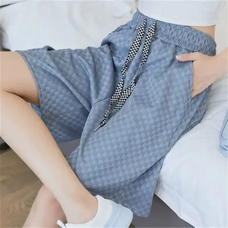 冰丝阔腿裤女夏季新款高腰五分短裤中裤显瘦宽松运动外穿休闲裤图片