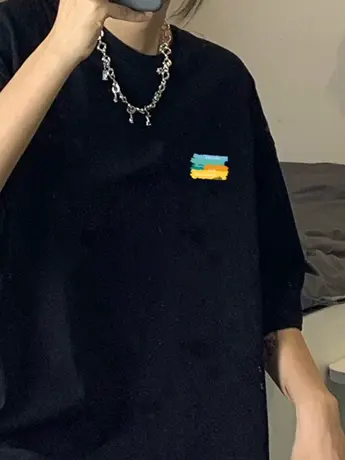 2023年新款春夏季黑色仿棉短袖T恤女设计感小众网红炸街上衣ins潮商品大图