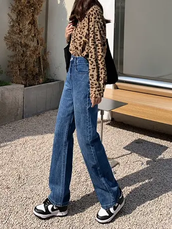 清仓捡漏复古阔腿牛仔裤女春秋2023年新款宽松高腰拖地长裤子潮图片