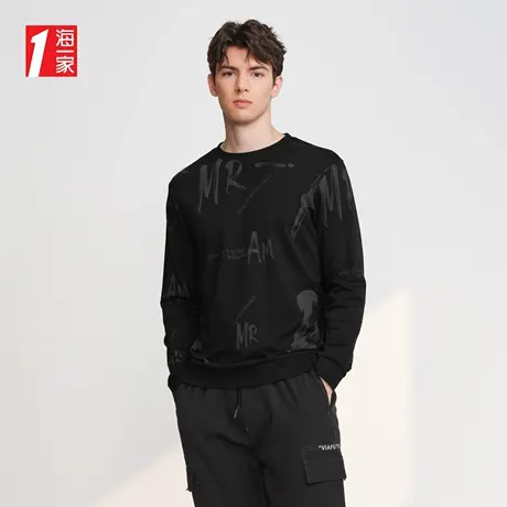 海一家满身印花套头衫2023秋季新款舒适圆领时尚潮流长袖T恤男商品大图