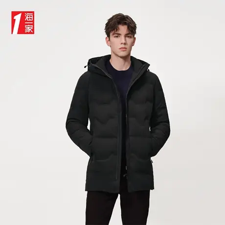 海一家保暖舒适长款冬季外套连帽基础休闲爸爸装中年男士羽绒服图片