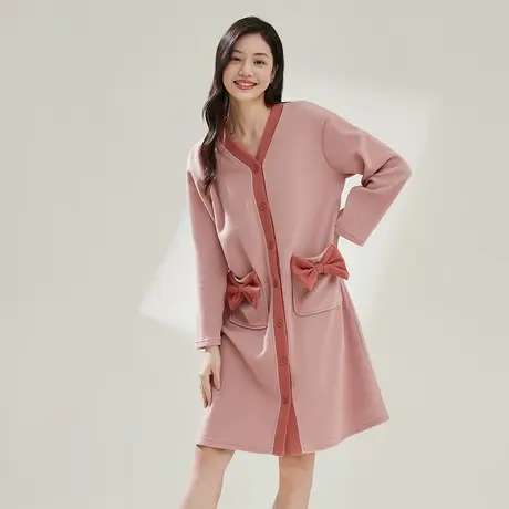 顶瓜瓜女士秋冬小香风休闲外穿V领开衫摇粒绒睡裙女图片