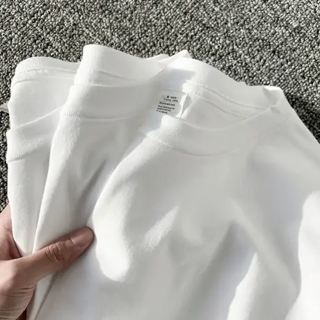 三本针 美式320G重磅短袖t恤男春秋厚实纯色圆领宽松卫衣打底衫男商品大图