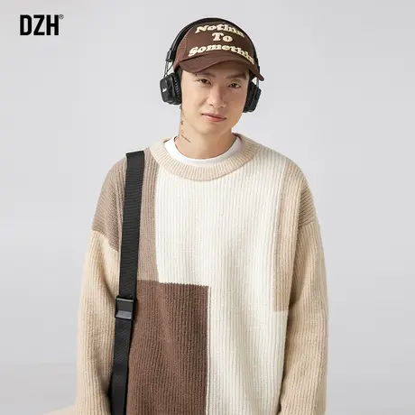 男士色块拼接毛衣男秋冬季2023新款潮牌针织衫情侣慵懒风打底内搭商品大图