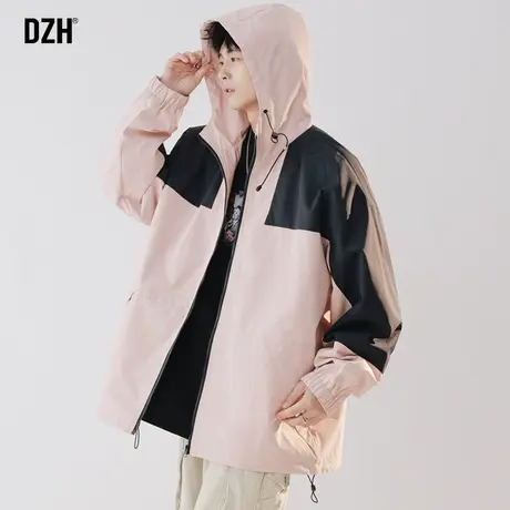 情侣冲锋衣外套男秋季2023新款潮牌美式夹克男士拼接连帽情侣衣服商品大图