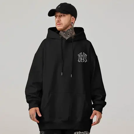 港风加肥加大码连帽美式重磅复古胖子男装宽松做旧卫衣加绒春秋款商品大图