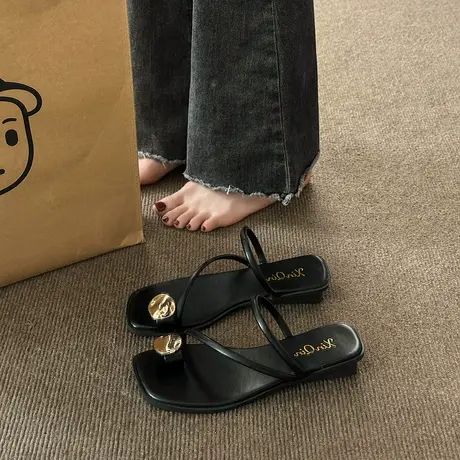 拖鞋女夏外穿2024新款仙女风平底凉拖法式小众高级感套趾沙滩凉鞋图片