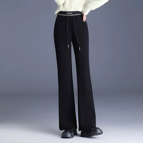 黑色显瘦微喇直筒裤女秋冬2023新款高腰垂感加绒长裤通勤休闲裤子商品大图