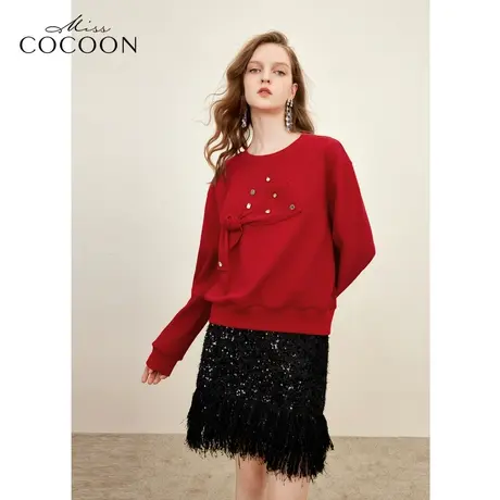 missCOCOON蝴蝶结设计感镶钻套头卫衣女2023秋季新款圆领上衣冬装商品大图