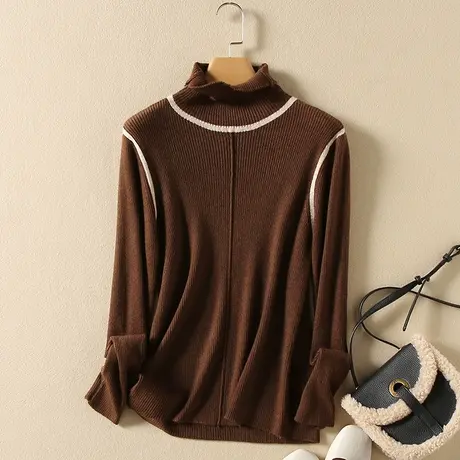 秋冬新款堆堆高领韩版套头毛衣女士洋气显瘦打底衫内搭弹力针织衫商品大图