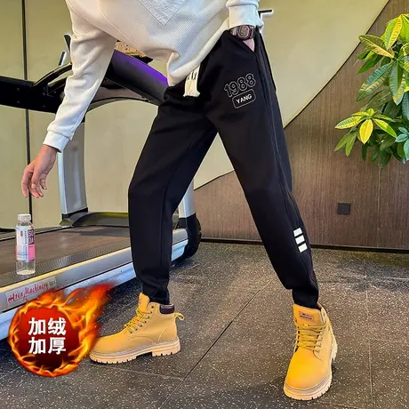 冬季加绒卫裤男宽松束脚加厚刺绣字母休闲裤2023新款哈伦运动男裤商品大图