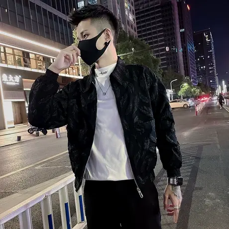 薄款修身外套男2023新款秋季个性痞帅修身春秋款潮牌男装学生夹克商品大图