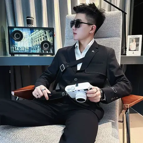 西装外套男高级感小西服春秋季韩版潮流正装上衣发型师个性单西商品大图
