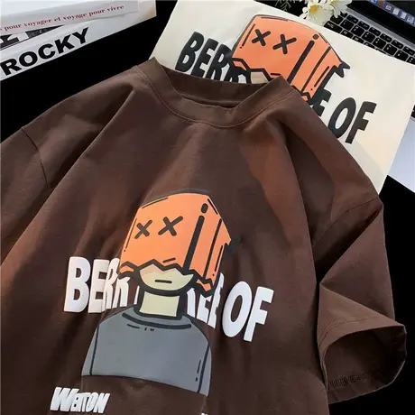 2023夏季纯棉发泡卡通人物印花短袖T恤男薄款内搭情侣潮流半截袖商品大图