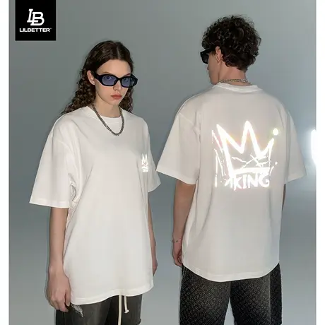 Lilbetter反光男士短袖t恤2024夏季新款半袖潮牌情侣装美式体恤LB商品大图