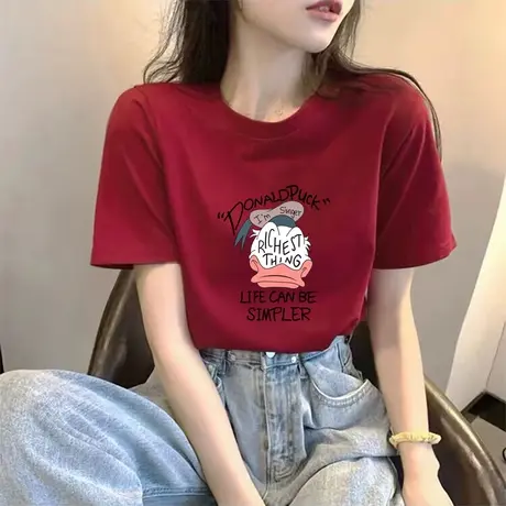 短袖T恤女夏季2024新款宽松百搭纯棉半袖打底内搭体恤设计感上衣商品大图