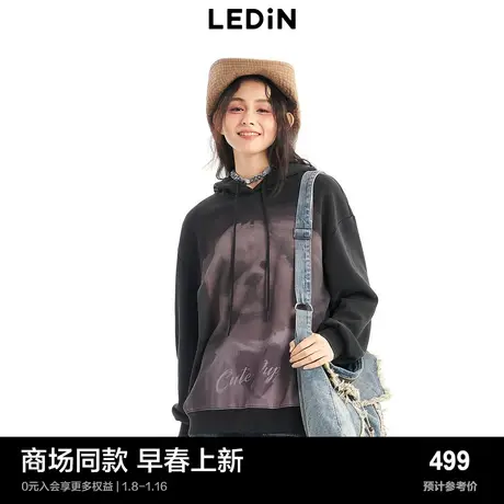 【商场同款】乐町前胸大图连帽卫衣女2024春季新款上装C2CRE1121图片