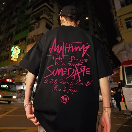 Nuthink欧美高街字母t恤短袖宽松男潮潮牌潮流夏季半截袖大码半袖商品大图