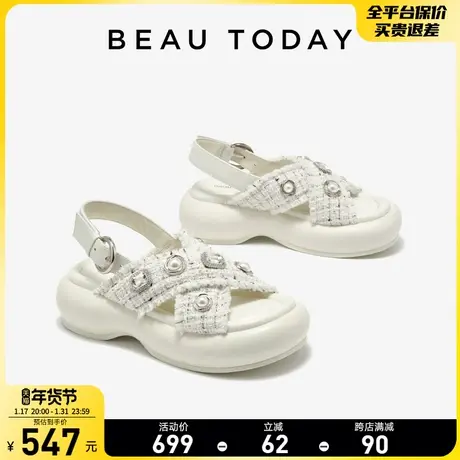 BeauToday2024新款凉鞋小香风厚底凉鞋女BT海边凉鞋女黑色单鞋女商品大图