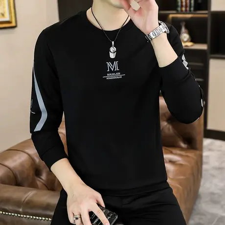 2024秋季新款卫衣男加绒加厚秋衣潮牌保暖长袖T恤春秋秋装上衣服商品大图