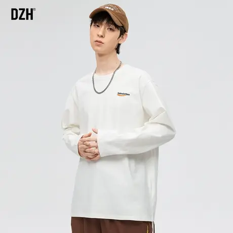 男士白色长袖t恤男圆领纯棉春季潮牌打底衫百搭2024年新款体恤衫商品大图