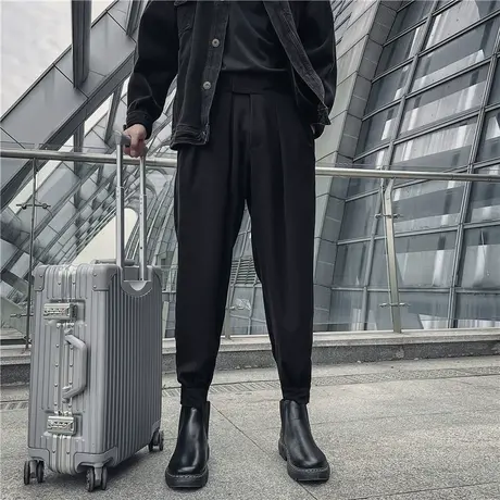 秋冬网红魔术贴休闲裤男垂感粘粘西裤韩版束脚裤宽松马丁靴靴裤潮商品大图