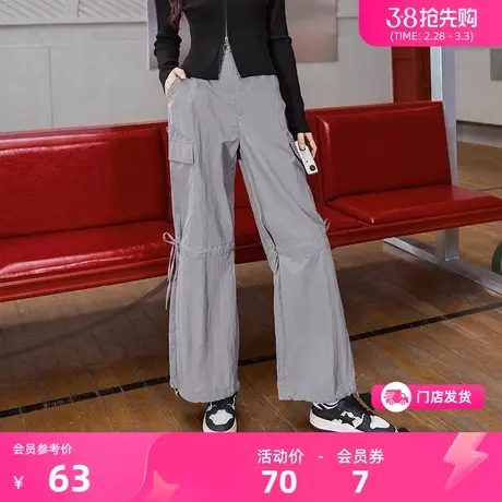 三福美式工装裤2024新款爆款春秋季小个子高腰宽松休闲长裤子女装商品大图