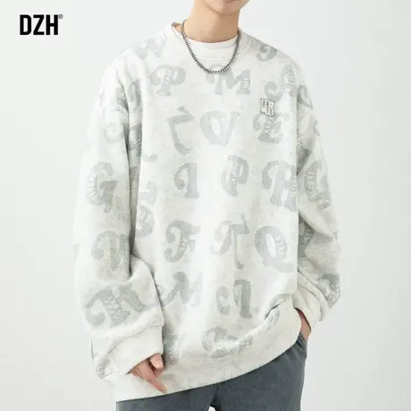 男士满印圆领卫衣男潮牌宽松休闲上衣百搭2024新款套头体恤衫衣服商品大图