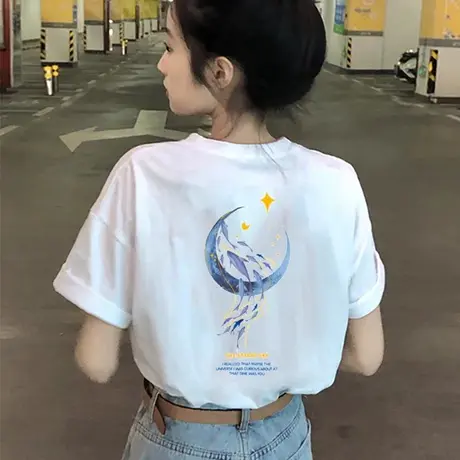 爆款白色纯棉短袖T恤女夏季2024新款设计感小众宽松薄款内搭上衣商品大图