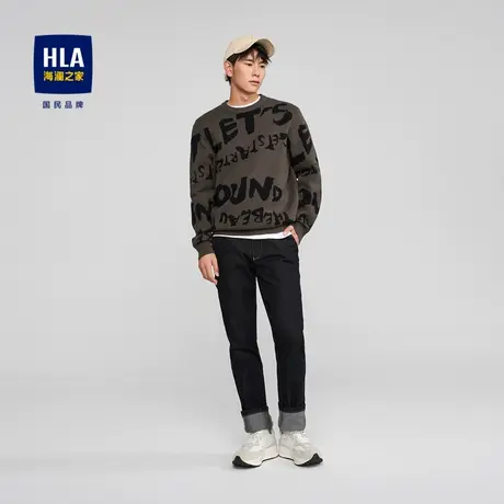 HLA/海澜之家2023圆领长袖针织衫套头满身印花修身温暖休闲毛衣男图片