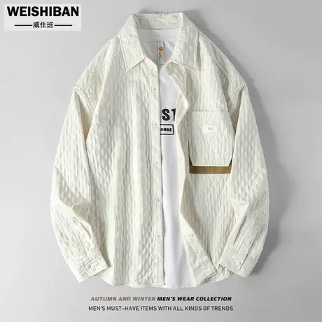 秋季2023新款休闲肌理感长袖衬衫男潮流美式设计感痞帅衬衣式外套商品大图