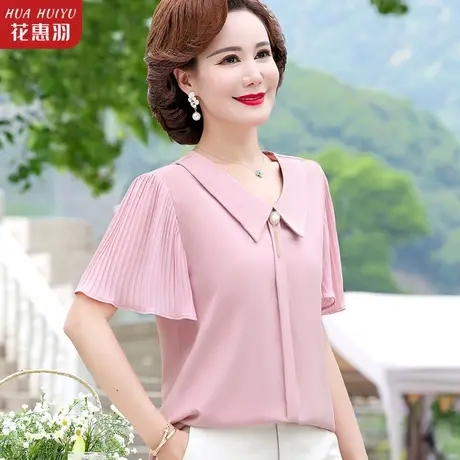 中年妈妈夏季新款小衫洋气时尚中老年人T恤40岁50夏装打底衫上衣商品大图