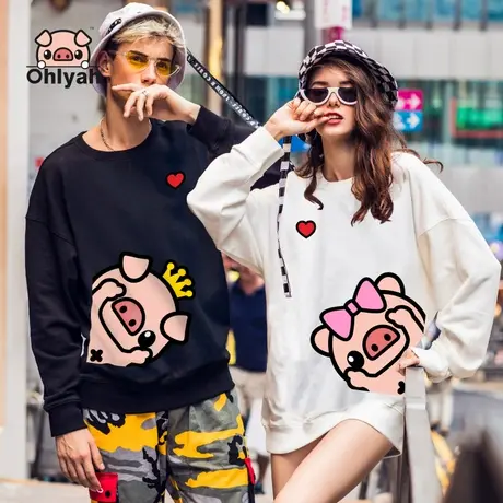 Ohlyah情侣装2023秋新款韩版宽松慵懒风长袖纯棉卫衣女潮ins学生商品大图