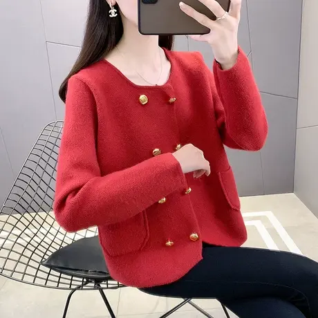 红色针织开衫毛衣外套女春秋爆款加厚别致绝美上衣春装2023年新款图片