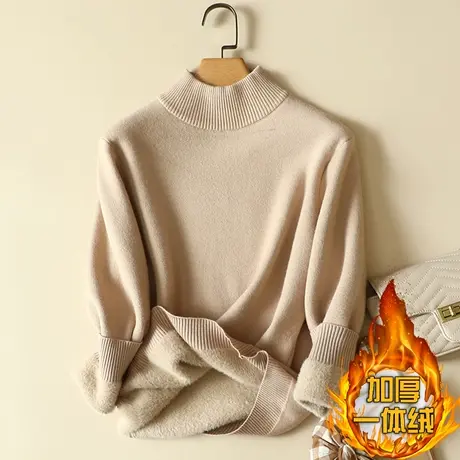 一体绒半高领毛衣女2022年新款加绒加厚保暖打底衫女秋冬内搭针织图片