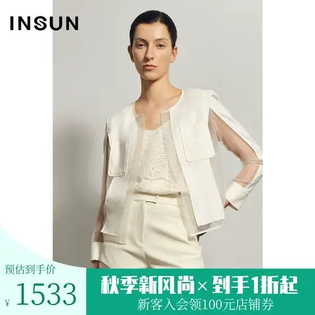 恩裳商场同款夏季时尚网纱拼接简约层次感舒适透气短款外套女商品大图