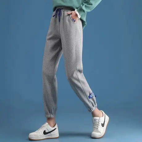 灰色裤子束脚运动裤女2023新款春夏薄款小个子九分裤哈伦裤休闲裤商品大图