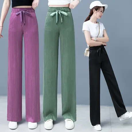 铜氨丝阔腿裤女夏加长垂感拖地裤高腰2023年宽松显瘦直筒冰丝裤子图片