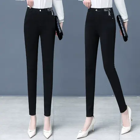 黑色紧身牛仔裤女2023新款小个子弹力显瘦长裤百搭高腰修身小脚裤图片