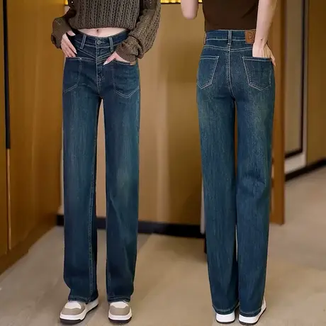 窄版牛仔阔腿裤女2023秋季新款韩版显瘦设计感时尚百搭复古直筒裤商品大图