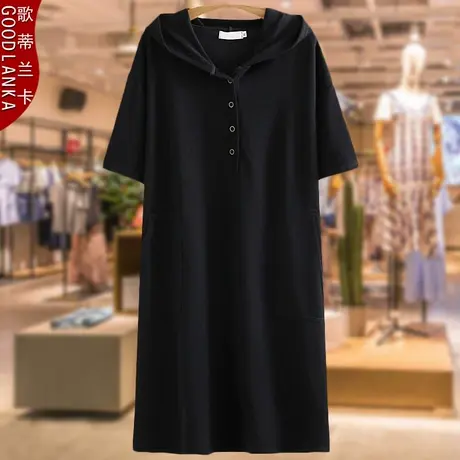 夏装200斤中年大码女装遮肚子冰丝连衣裙气质胖妈妈连帽过膝长裙商品大图