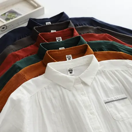 春秋装日系文艺简约双层棉纱长袖白色衬衫女宽松休闲百搭打底上衣商品大图