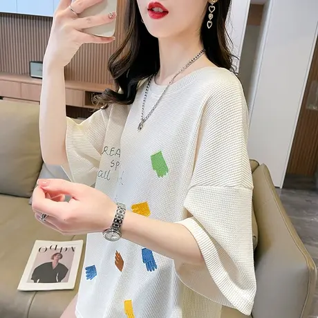 小众设计感短袖t恤女夏季韩版宽松大码女装中长款小个子半袖上衣图片